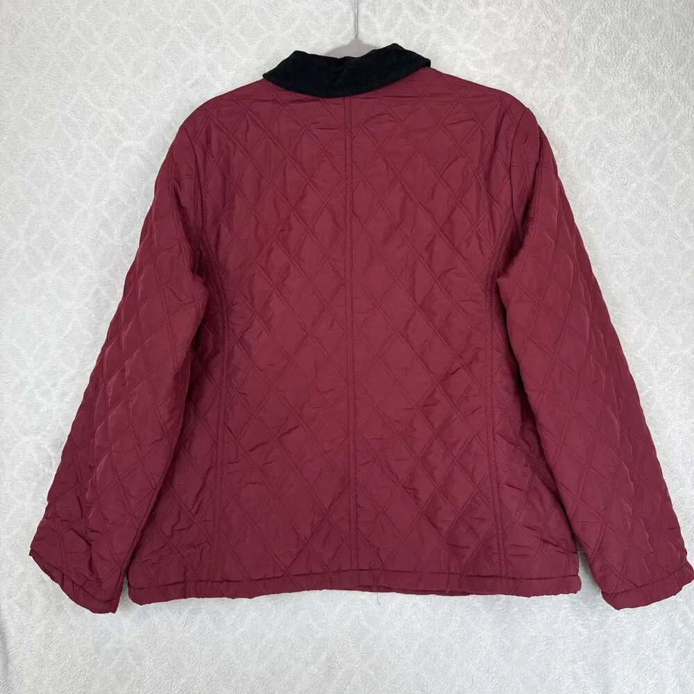 Croft & Barrow Barn Jacket Womens XL Burgundy Quilted Corduroy Collar Chore Coat - Picture 5 of 14